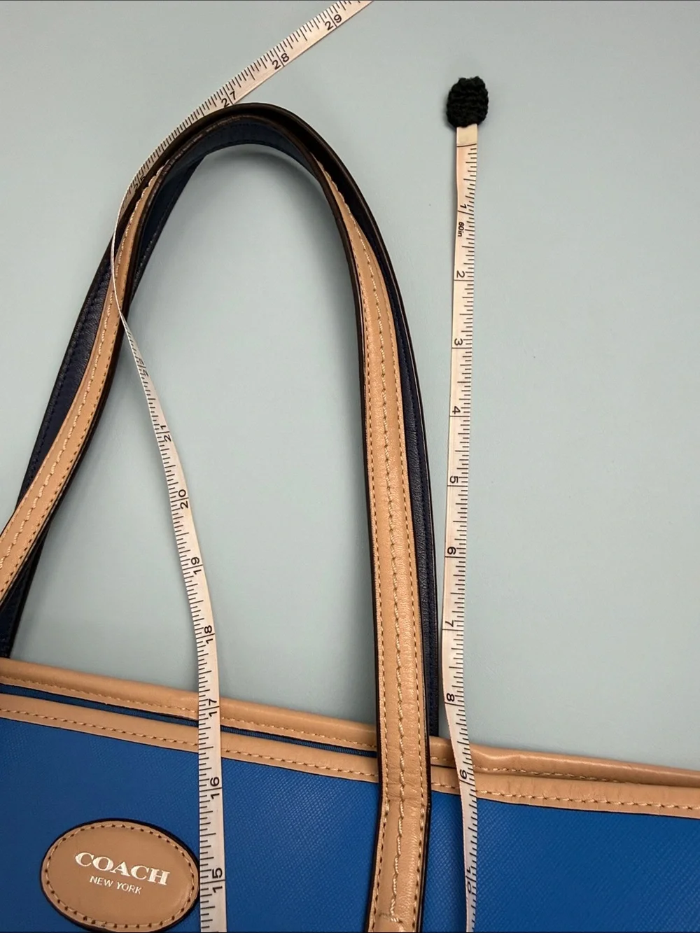 Coach Metro Tote in Blue Leather with Tan Trim